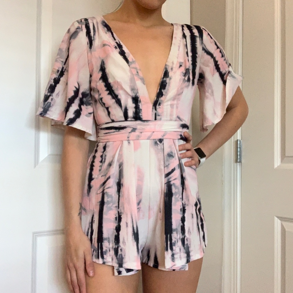 Pink / Black / White Abstract Tie Dye Romper